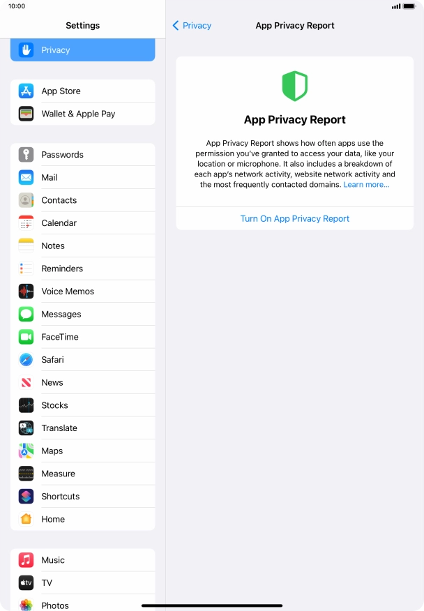 Press Turn On App Privacy Report to turn on the function.