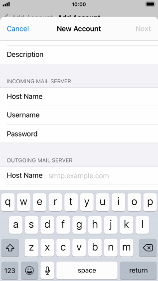 Press Host Name and key in the name or IP address of your email provider's outgoing server. Please note that if you can't send email messages when using your email provider's outgoing server, key in smtp.vodafone.net.au (Vodafone's outgoing server).
