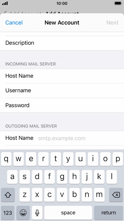Press Host Name and key in the name or IP address of your email provider's outgoing server. Please note that if you can't send email messages when using your email provider's outgoing server, key in smtp.vodafone.net.au (Vodafone's outgoing server).