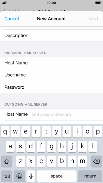 Press Host Name and key in the name or IP address of your email provider's outgoing server. Please note that if you can't send email messages when using your email provider's outgoing server, key in smtp.vodafone.net.au (Vodafone's outgoing server).