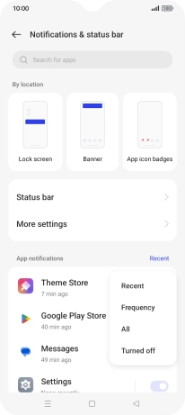Press the required setting.