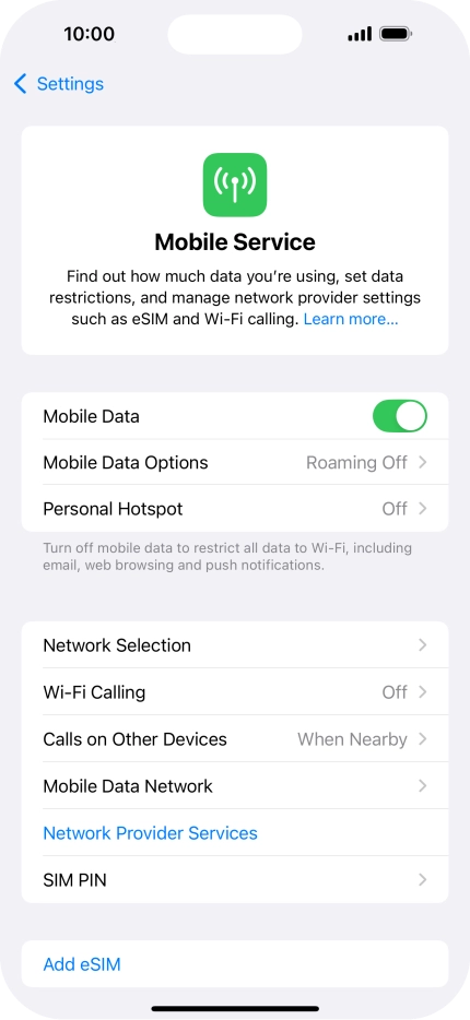 Press Mobile Data Options.