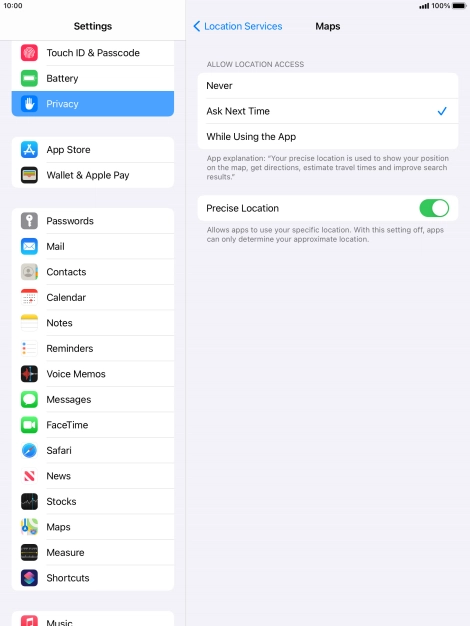 Press the required setting to turn the function on or off.