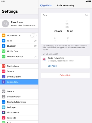 Set the required time limit for use of the selected category.