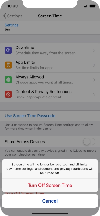Press Turn Off Screen Time.