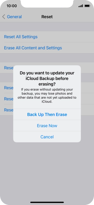 Press the required setting.
