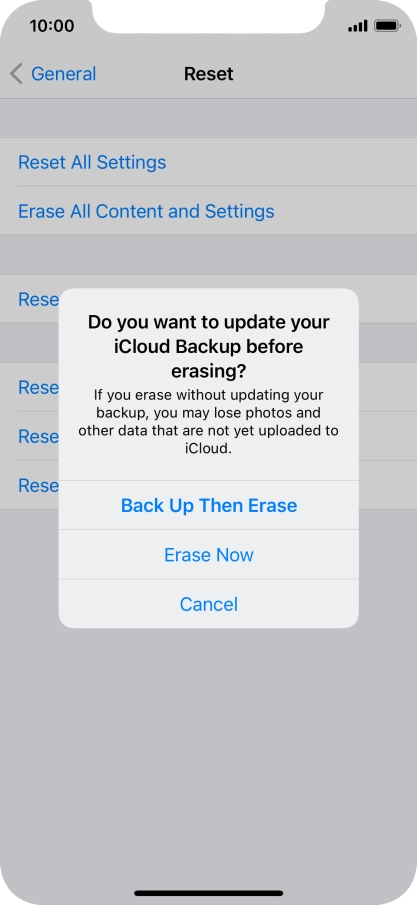 Press the required setting.