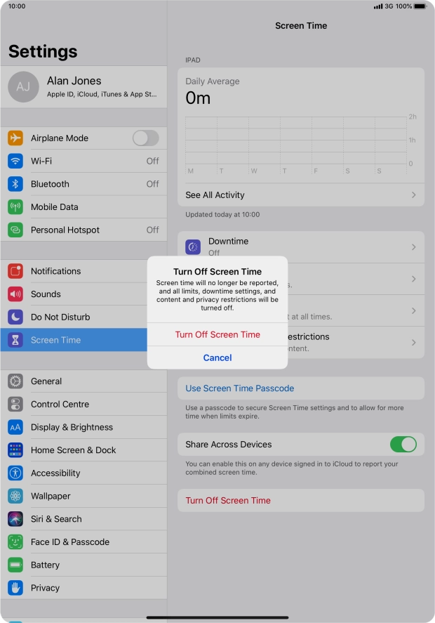 Press Turn Off Screen Time.