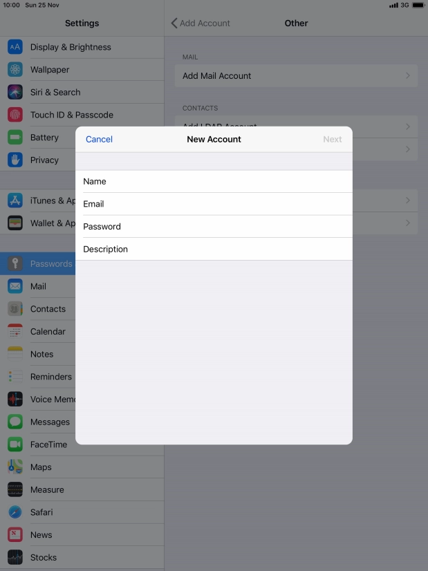 Press Password and key in the password for your email account.