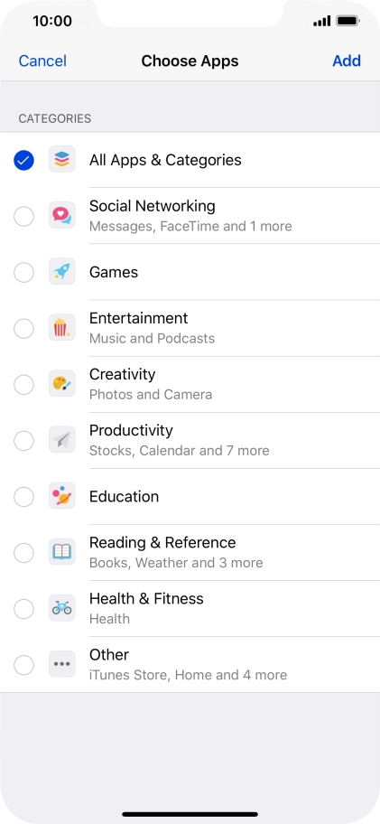 Press the required categories.