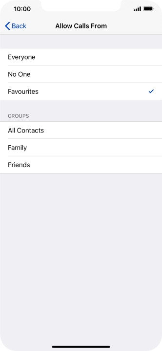 Press the required setting to select which contacts can call you even though Do Not Disturb is turned on.