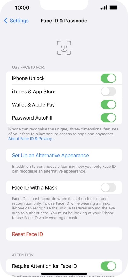 Press the indicators next to the required settings to turn them on or off.