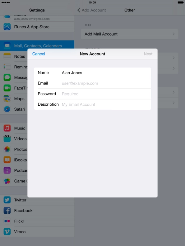 Press Email and key in your email address.