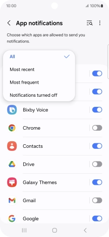 Press the required setting.