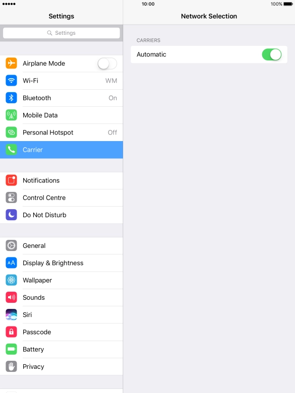 Press the indicator to turn automatic network selection on or off.