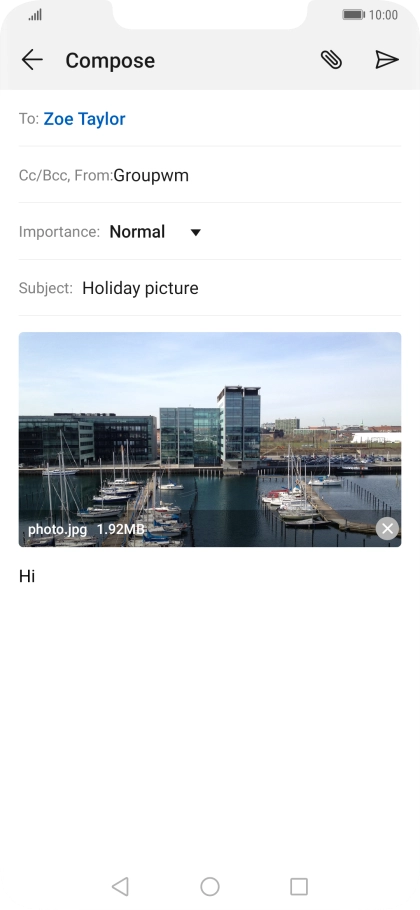 Press the send icon when you've finished your email message.