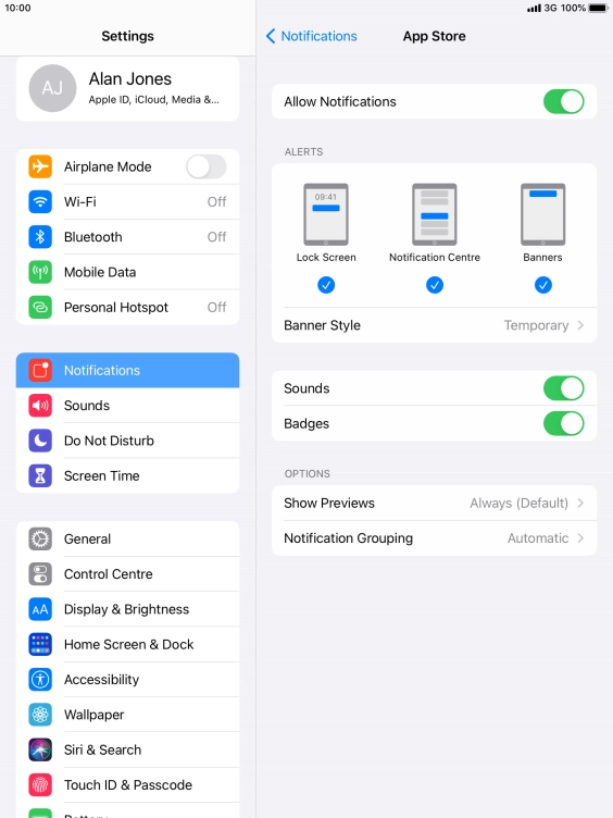 Press the indicator next to 