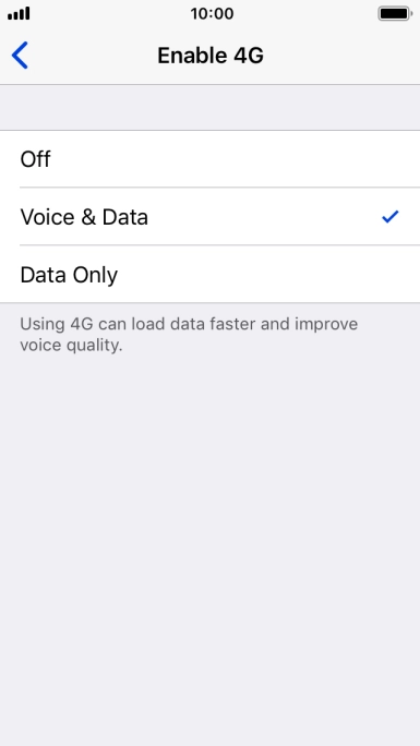 To turn off use of 4G, press Off.