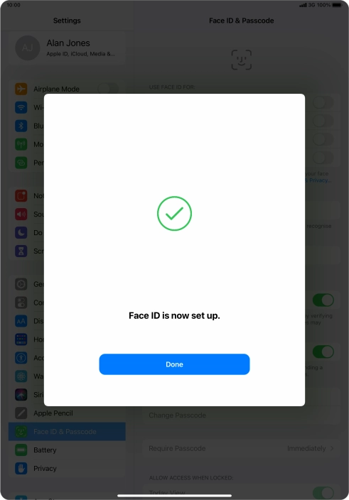 Press Done. If you haven't previously selected a lock code, key in a code of your own choice twice.