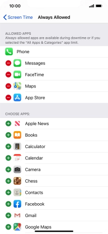 Press the remove icon next to the required app to remove it from the list of allowed apps during Downtime.