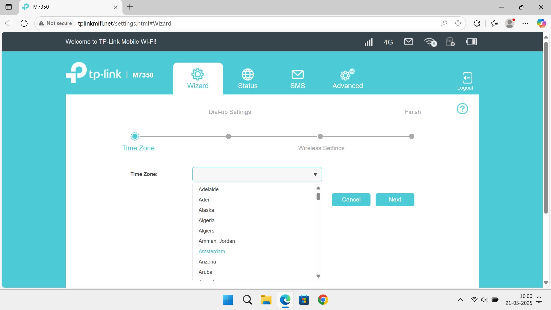 Click the required setting.