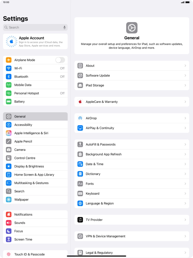 Press Apple Account.