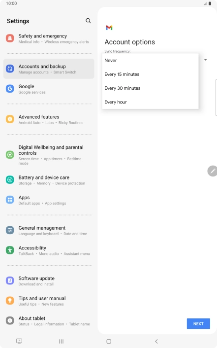 Press the required setting.