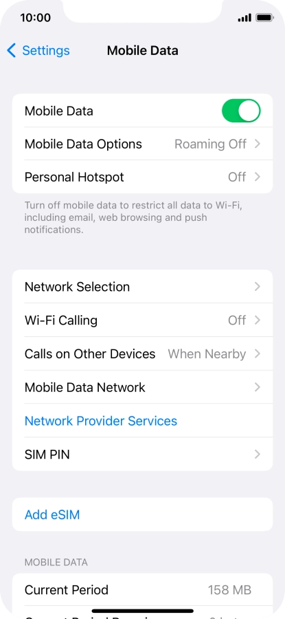 Press Mobile Data Options.