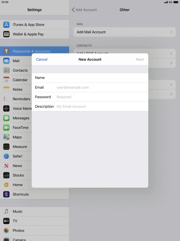 Press Email and key in your email address.