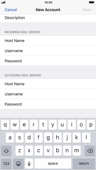 Press Username and key in the username for your email account.
