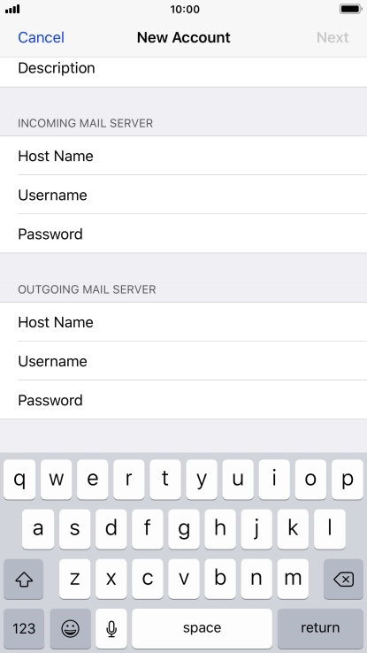 Press Username and key in the username for your email account.