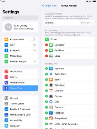 Press the add icon next to the required app to add it to the list of allowed apps during Downtime.