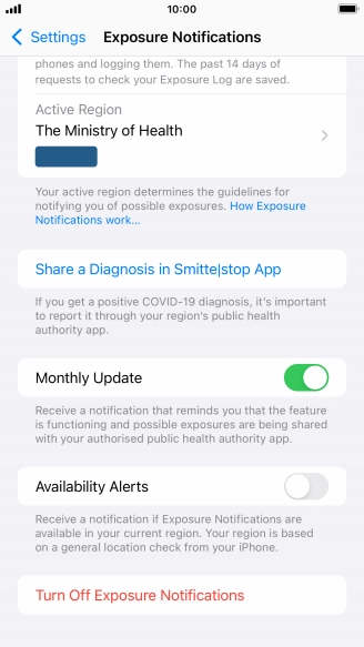 Press Turn Off Exposure Notifications.