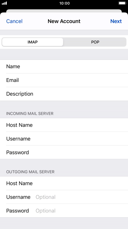 Press Username and key in the username for your email account. Please note that if you're using Vodafone's outgoing server, leave the username field empty.