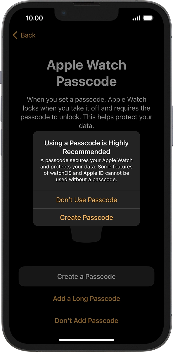 On your phone: Press Don't Use Passcode.