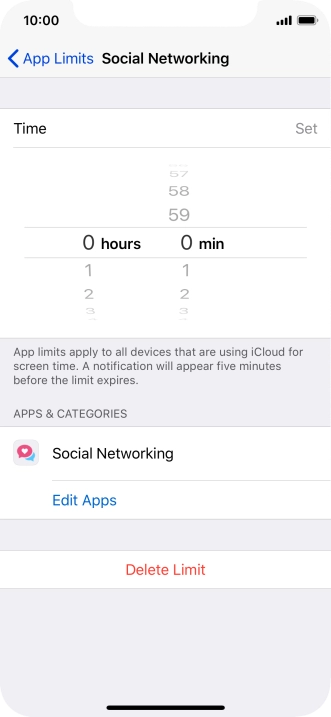 Set the required time limit for use of the selected category.