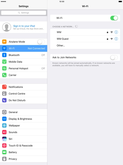 Press the required Wi-Fi network and key in the password for the Wi-Fi network.