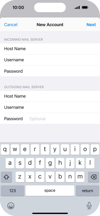 Press Password and key in the password for your email account. Please note that if you're using Vodafone's outgoing server, leave the password field empty.