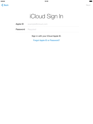 Press example@icloud.com and key in the username for your Apple ID.