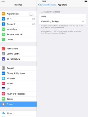 Press the required setting to turn the function on or off.