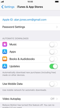 Press the indicator next to the required content type to turn the function on or off.