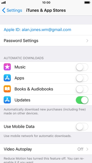 Press the indicator next to the required content type to turn the function on or off.