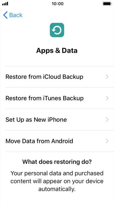 You can restore content from an iCloud backup when your phone is activated for the first time and after a factory reset. When this screen is displayed, your phone is ready to restore content from an iCloud backup.