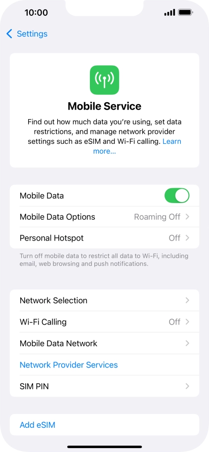 Press Mobile Data Options.