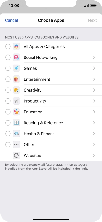 Press the required categories.