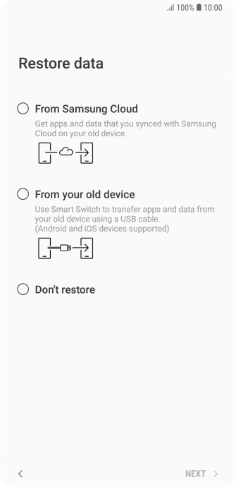 You can transfer the contents of another phone to your phone when it's activated for the first time and after a factory reset. When this screen is displayed, your phone is ready to transfer contents from another phone.