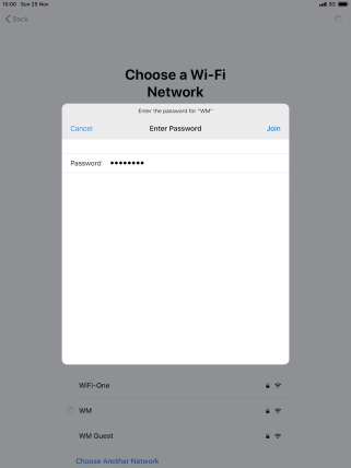 Key in the password for the Wi-Fi network and press Join.