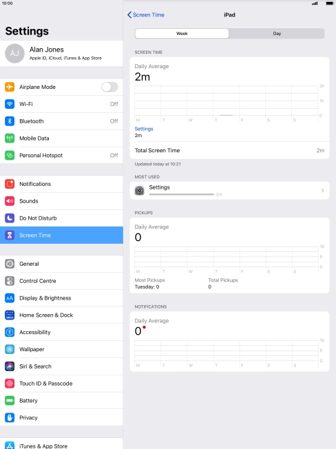 The use for the past week is displayed next to Total Screen Time.