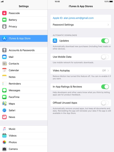 Press the indicator next to the required content type to turn the function on or off.