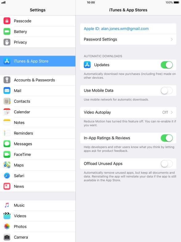 Press the indicator next to the required content type to turn the function on or off.